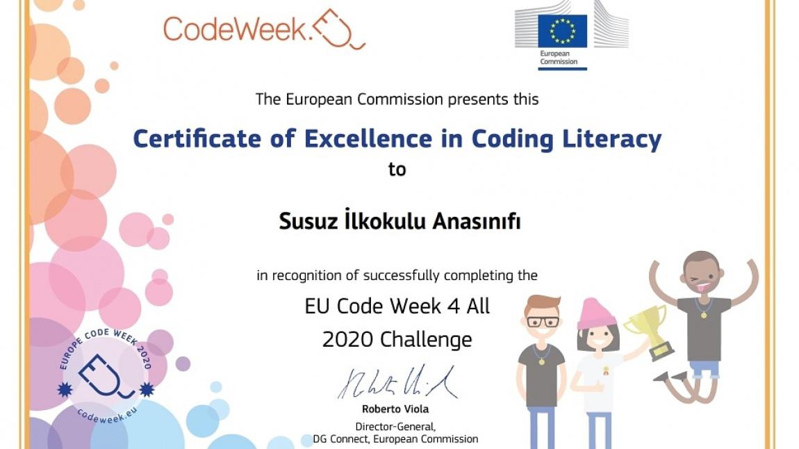 AB kod haftası etkinlikleri kapsamında  düzenlediğimiz #codeweek4allchallenge çalışmalarımız mükemmellik sertifikaları ile ödüllendirildi.